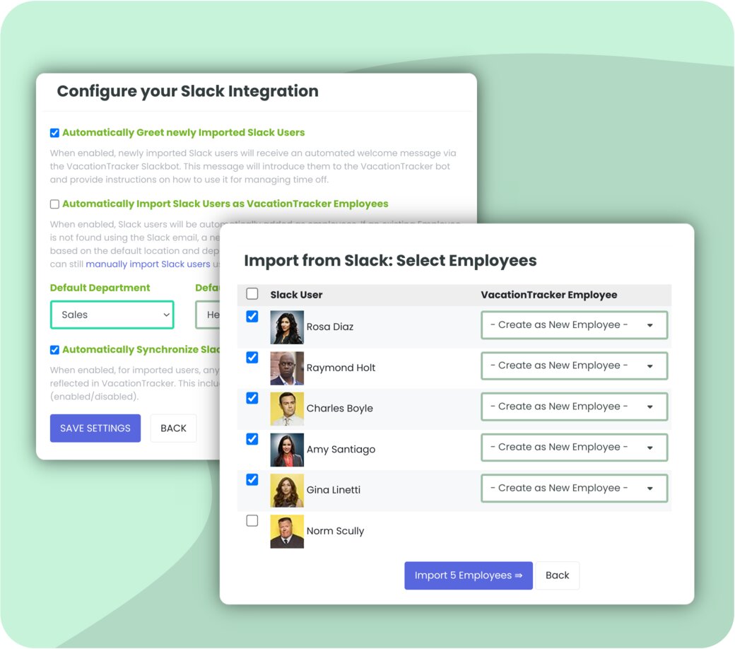 import slack employees for absence/leave/pto tracking